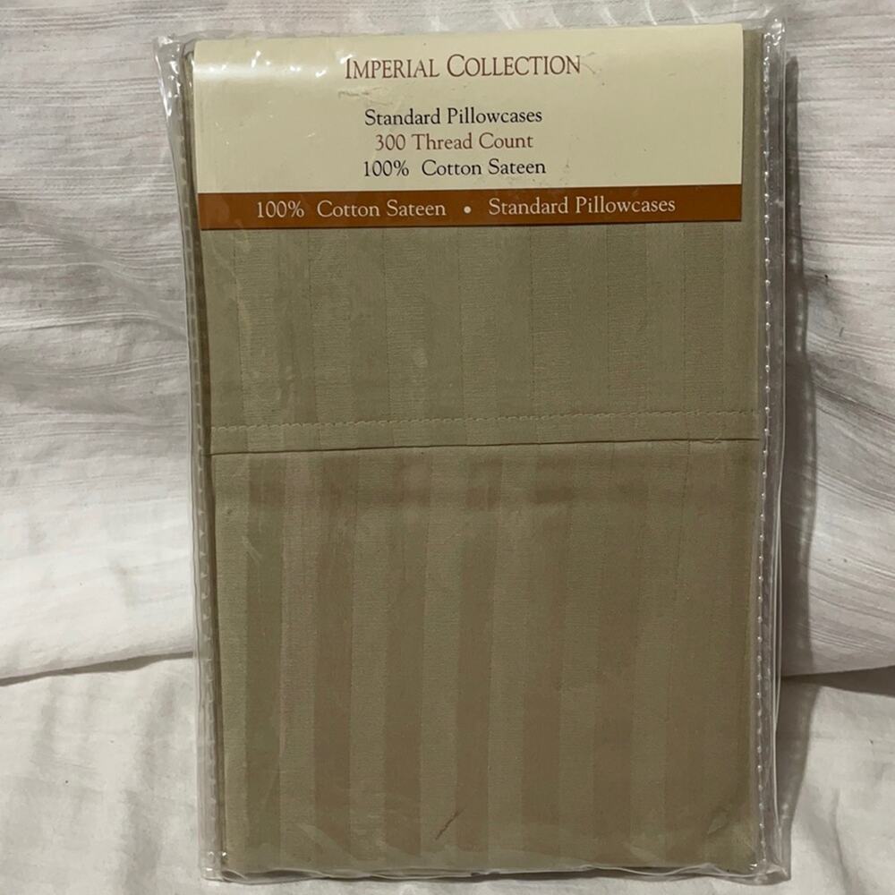 Imperial collection 300 thread count tan on tan stripe pillow case nwt standard
